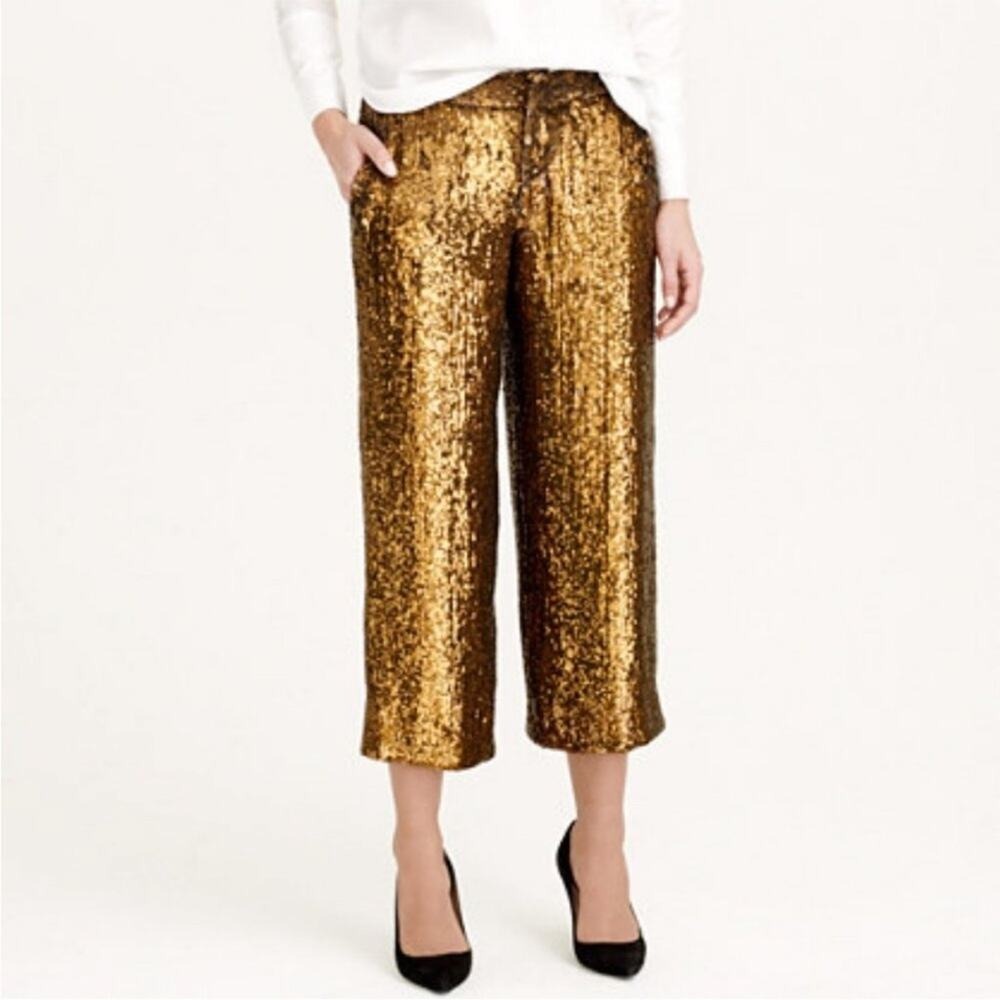 NWOT J.Crew Cropped Wide-leg bronze Sequin Silk Pants 6
